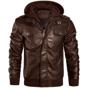 brown leather jacket