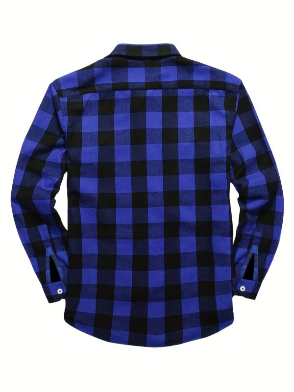 Blue and Black Check Pattern Men's Casual Sporty Plaid Flannel Shirt - Long Sleeve, Button-Up with Chest Pocket, Non-Stretch Fabric - Image 9