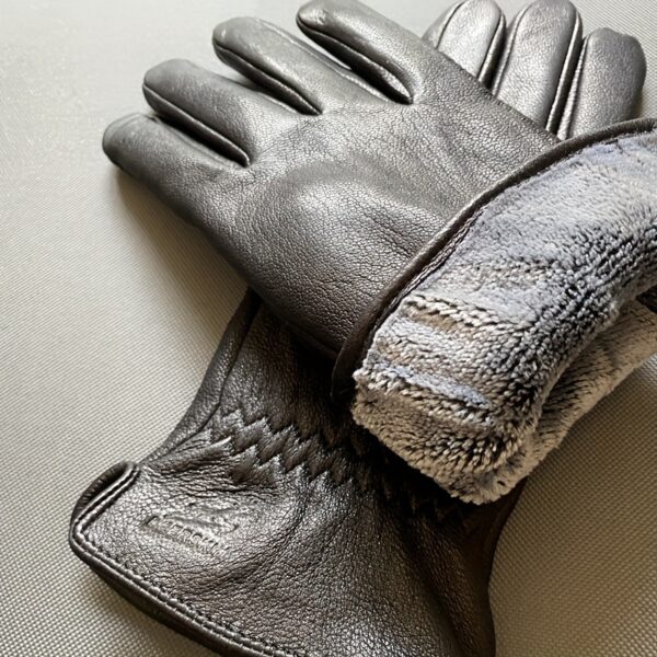 Warm Lined Winter Mens Black Genuine Leather Gloves - Goatskin with deer texture deerskin - Simple basic design business fashion cool outside Driving Leather Gloves For Men - Image 7