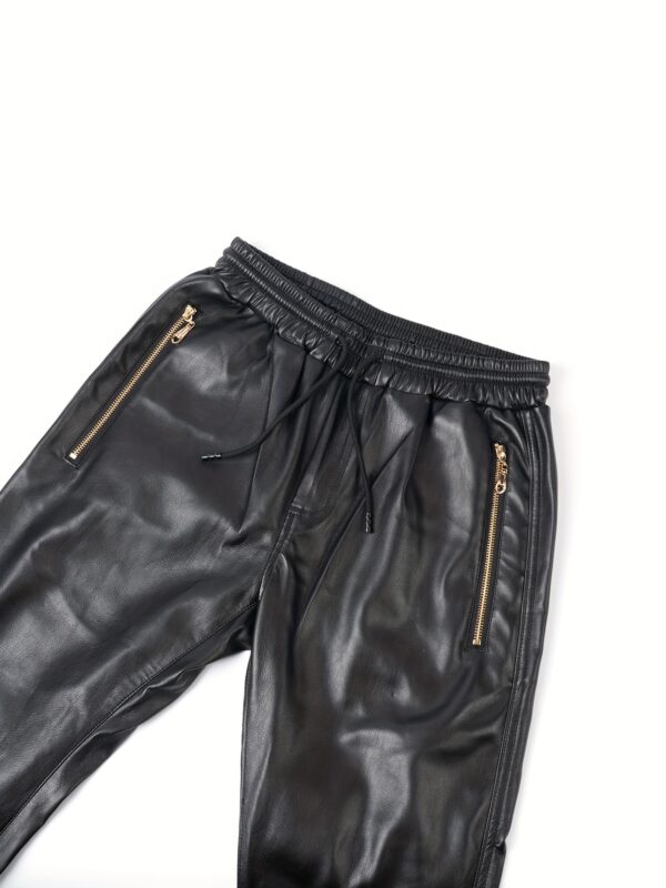 Men's Faux Leather Motorcycle Jogger Pants with Elastic Waist, Slim Fit Biker Trousers for Spring/Autumn, Motorcycle Riding Gear - Image 4