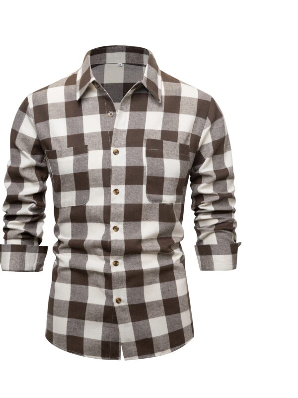 WarmthMax Long Sleeve Flannel Shirt - Soft Brushed Plaid Pattern, Comfy Lapel Design, Functional Pocket, Fall Winter Essential Outwear for Men - Image 5