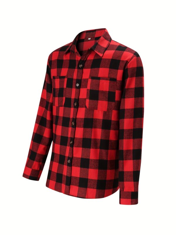 WarmthMax Long Sleeve Flannel Shirt - Soft Brushed Plaid Pattern, Comfy Lapel Design, Functional Pocket, Fall Winter Essential Outwear for Men