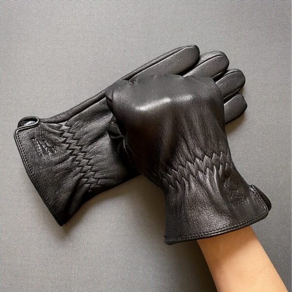 Warm Lined Winter Mens Black Genuine Leather Gloves - Goatskin with deer texture deerskin - Simple basic design business fashion cool outside Driving Leather Gloves For Men - Image 3