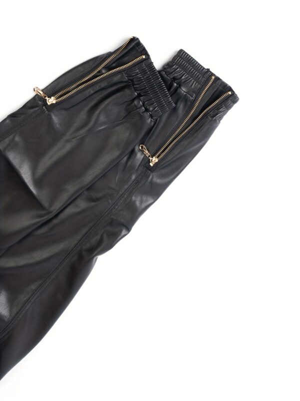 Men's Faux Leather Motorcycle Jogger Pants with Elastic Waist, Slim Fit Biker Trousers for Spring/Autumn, Motorcycle Riding Gear - Image 5
