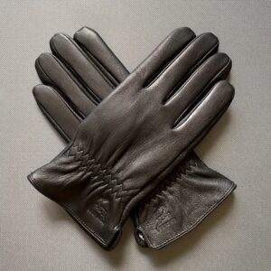 Warm Lined Winter Mens Black Genuine Leather Gloves - Goatskin with deer texture deerskin - Simple basic design business fashion cool outside Driving Leather Gloves For Men