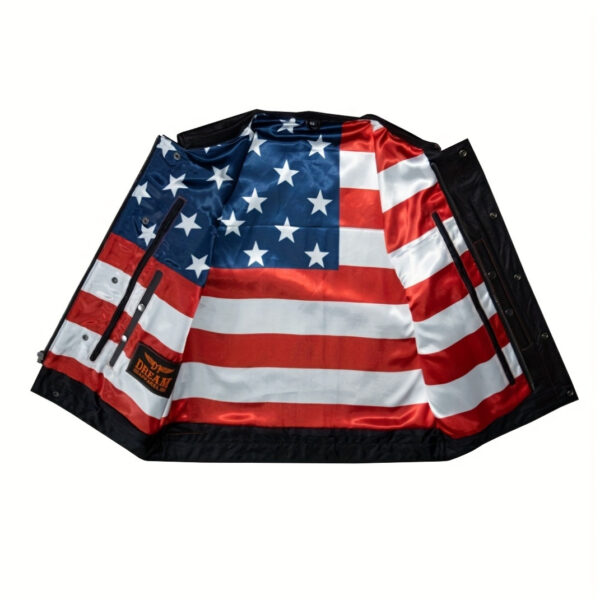 Men'S Premium Cowhide Leather Vest No Collar Motorcycle Club Vest With Red/USA FLAG Liner For Men - Image 3