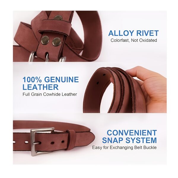 2pcs-NPET Men'S Full Grain Leather Belt Vintage Distressed Style With Snap-On Strap 1 1/2" Wide Without Buckle, Without Buckle - Image 6