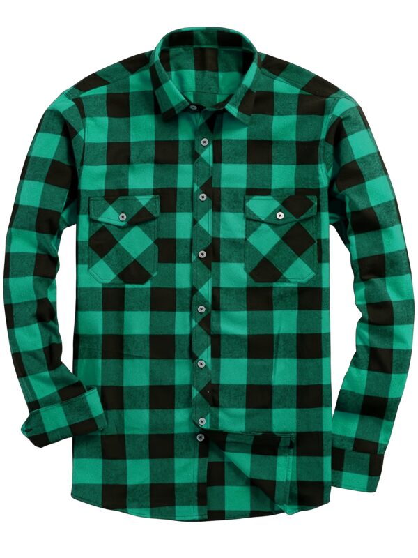 Blue and Black Check Pattern Men's Casual Sporty Plaid Flannel Shirt - Long Sleeve, Button-Up with Chest Pocket, Non-Stretch Fabric - Image 8