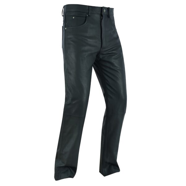 Mens Motorcycle Black Leather Pants Jeans Style Motorcycle Riding Pants For Biker With 5 Pockets - Image 2