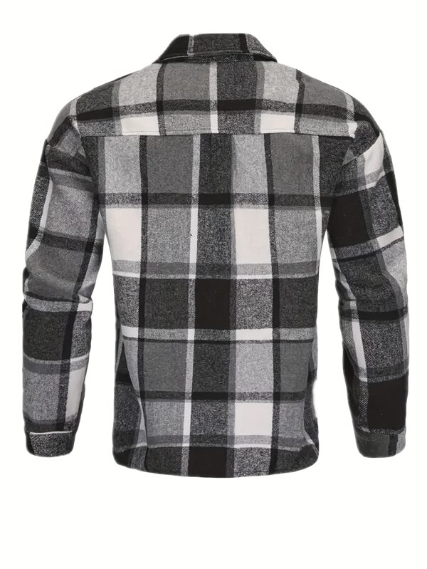 Men's Stylish Plaid Flannel Shirt - Long Sleeve, Button-Up Collar with Chest Pockets, Dark Green & Blue-Gray Checkered Pattern, Casual Outdoor Fall/Winter Wear, Casual Outdoor Shirt | Sporty Style Shirt | Polyester Flannel - Image 8