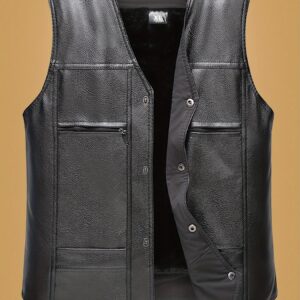 Men's Vest - Warm Fleece-Lined Winter Jacket with Zipper Pockets, Casual Sleeveless Outerwear for Fall/Winter