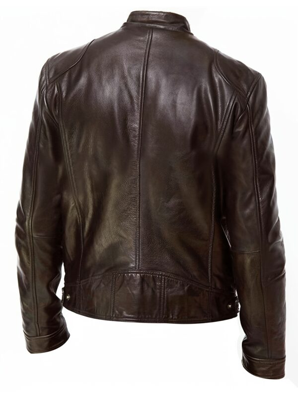 [Winter Motorcycle Jacket] Autumn/Winter Men's Large Full Zipper Standing Neck Motorcycle Bomb Jacket Business Bicycle Coat - Image 3