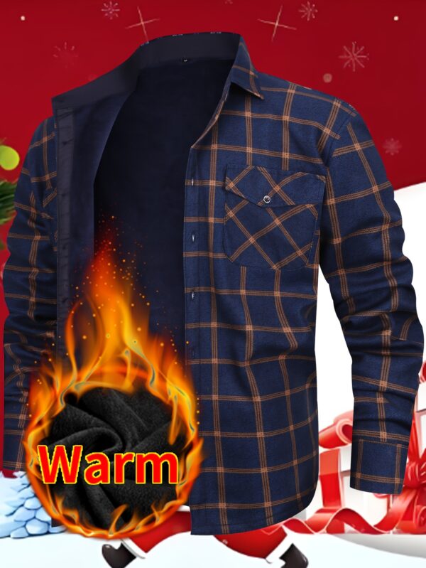 Men's Cozy Plaid Flannel Shirt - Thick, Warm Long Sleeve with Dual Pockets for Fall & Winter | Perfect Christmas Gift - Image 5