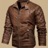 Windproof Shield] Men's Retro PU Leather Motorcycle Jacket - Windproof, Warm Fleece Lined, Adjustable Cuffs, Multiple Zippers & Pockets, Stand Collar, Black, Vintage Style for Fall/Winter Riding & Casual Wear, Motorcycle Protective Gear - Image 8
