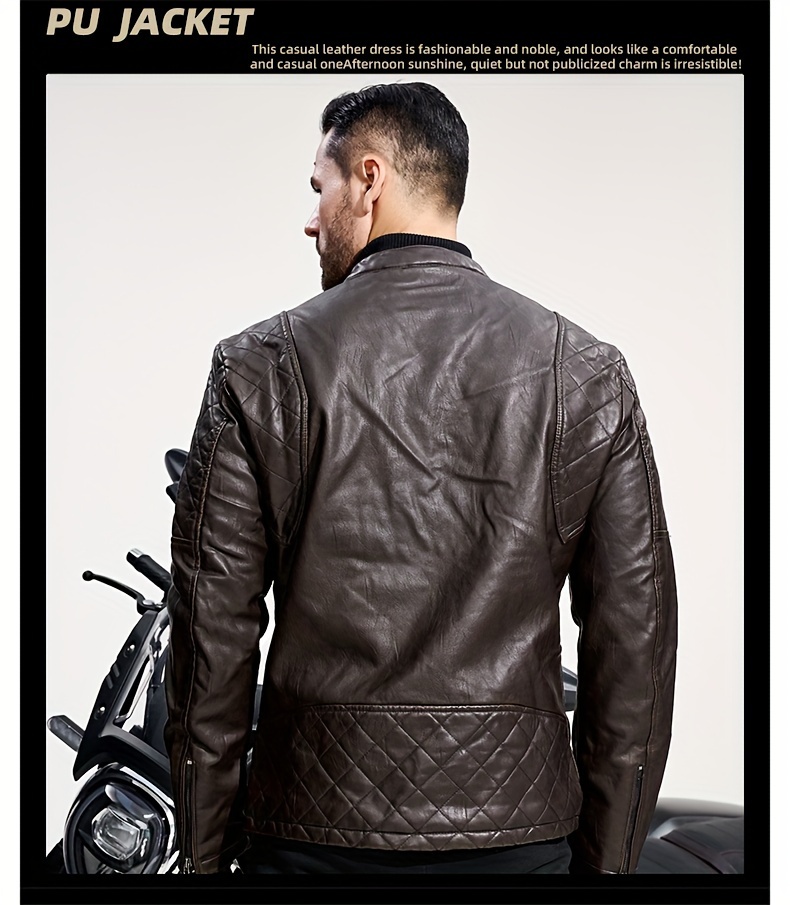 Windproof Shield] Men's Retro PU Leather Motorcycle Jacket - Windproof, Warm Fleece Lined, Adjustable Cuffs, Multiple Zippers & Pockets, Stand Collar, Black, Vintage Style for Fall/Winter Riding & Casual Wear, Motorcycle Protective Gear