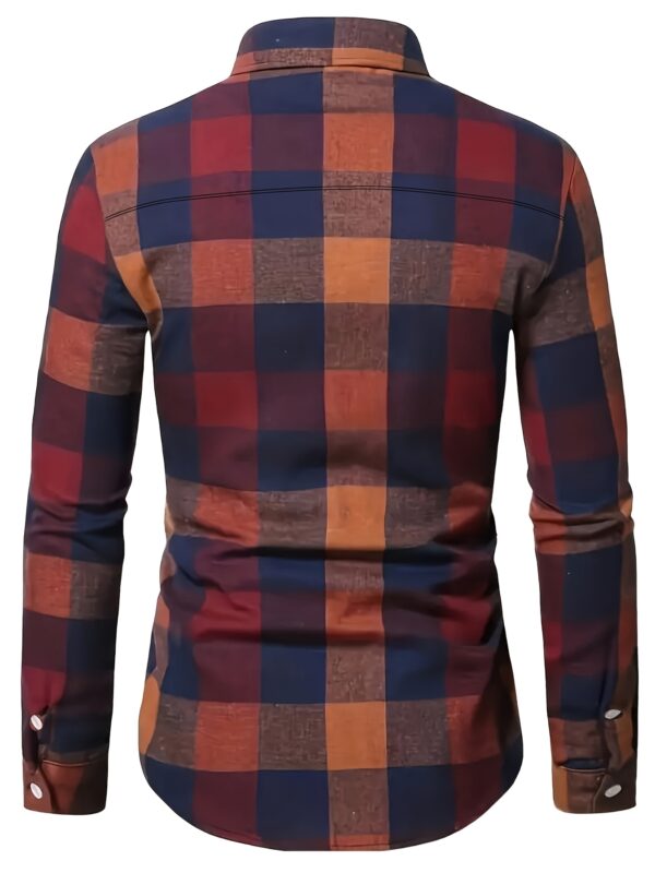 Long Sleeve, Polyester Men's Classic Plaid Flannel Shirt - Autumn Essential, Casual Button-Up Front with Pockets, Non-Stretch Fabric - Image 5