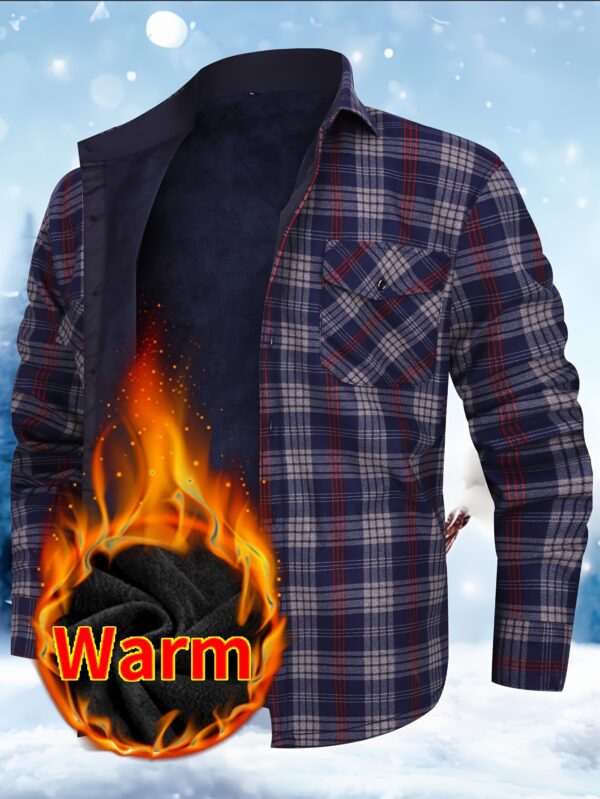Men's Cozy Plaid Flannel Shirt - Thick, Warm Long Sleeve with Dual Pockets for Fall & Winter | Perfect Christmas Gift - Image 2