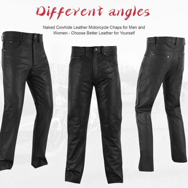Mens Motorcycle Black Leather Pants With 5 Pockets, Heavy Duty Jeans Style Cowhide Leather Motorcycle Riding Pants/Chaps For Biker - Image 4