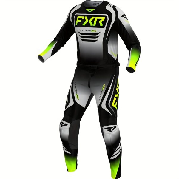 FXR Clutch Pro Black & Grey Motorcycle Racing Suit - Breathable, Loose Fit, Hi-Vis Outdoor Gear with Green Accents, Polyester & Spandex Blend, Outdoor Sports Gear|Modern Motorcycle Gear|Stretchy Material - Image 3