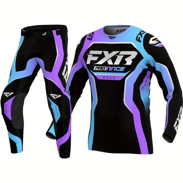 FXR Purple Motorcycle Riding Suit, Outdoor Sports Riding Set, Mountain Bike Rock Climbing Motorcycle Riding Suit, Suitable for Men and Women, Made of Polyester, Regular Fit, with Polyester 91. and Spandex 9. - Image 2