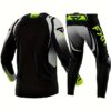 FXR Clutch Pro Black & Grey Motorcycle Racing Suit - Breathable, Loose Fit, Hi-Vis Outdoor Gear with Green Accents, Polyester & Spandex Blend, Outdoor Sports Gear|Modern Motorcycle Gear|Stretchy Material