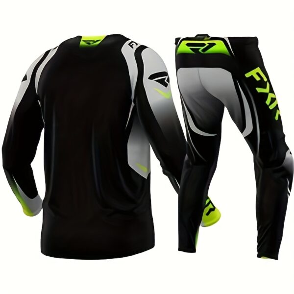 FXR Clutch Pro Black & Grey Motorcycle Racing Suit - Breathable, Loose Fit, Hi-Vis Outdoor Gear with Green Accents, Polyester & Spandex Blend, Outdoor Sports Gear|Modern Motorcycle Gear|Stretchy Material
