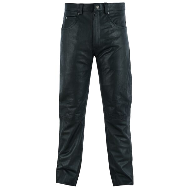 Mens Motorcycle Black Leather Pants Jeans Style Motorcycle Riding Pants For Biker With 5 Pockets - Image 4
