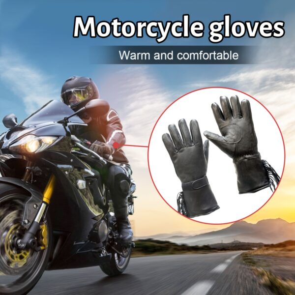 1 Pair Of Men'S Black Genuine Premium Cowhide Leather Motorcycle Full Finger Gloves All Leather Motorcycle Gauntlet Glove, Road Racing, Cycling, Climbing, Powersports Gloves - Image 4