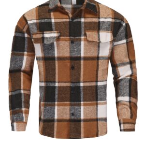 Men's Stylish Plaid Flannel Shirt - Long Sleeve, Button-Up Collar with Chest Pockets, Dark Green & Blue-Gray Checkered Pattern, Casual Outdoor Fall/Winter Wear, Casual Outdoor Shirt | Sporty Style Shirt | Polyester Flannel