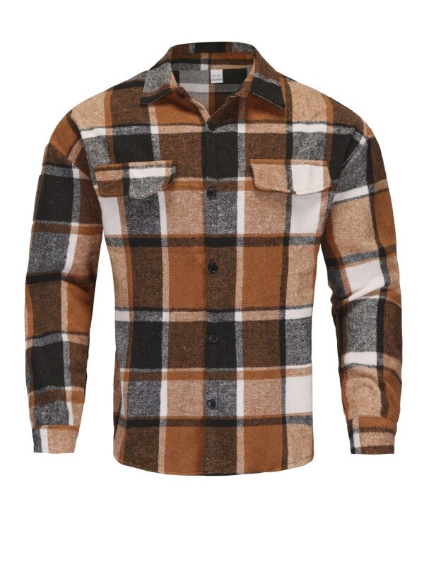 Men's Stylish Plaid Flannel Shirt - Long Sleeve, Button-Up Collar with Chest Pockets, Dark Green & Blue-Gray Checkered Pattern, Casual Outdoor Fall/Winter Wear, Casual Outdoor Shirt | Sporty Style Shirt | Polyester Flannel