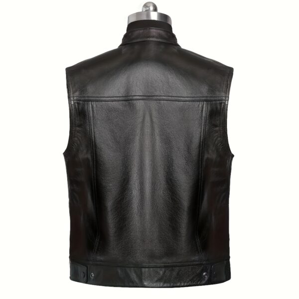 Casual Button-Up Vests Made of Faux Leather for Both Men And Women, Featuring a Lapel And a Short Design Suitable for Any Season. This Motorcycle Jacket Allows for The Addition of Personalized Embroidered Patches, Making It a Great Gift for Holidays Or Anniversaries. - Image 3
