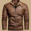 Windproof Shield] Men's Retro PU Leather Motorcycle Jacket - Windproof, Warm Fleece Lined, Adjustable Cuffs, Multiple Zippers & Pockets, Stand Collar, Black, Vintage Style for Fall/Winter Riding & Casual Wear, Motorcycle Protective Gear - Image 3