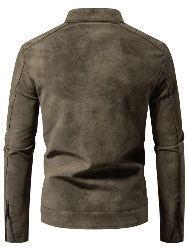 Men's Imitation Suede PU Leather Street Style Stylish Retro Bomber Jacket - Image 5