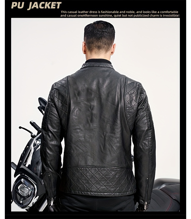 Windproof Shield] Men's Retro PU Leather Motorcycle Jacket - Windproof, Warm Fleece Lined, Adjustable Cuffs, Multiple Zippers & Pockets, Stand Collar, Black, Vintage Style for Fall/Winter Riding & Casual Wear, Motorcycle Protective Gear