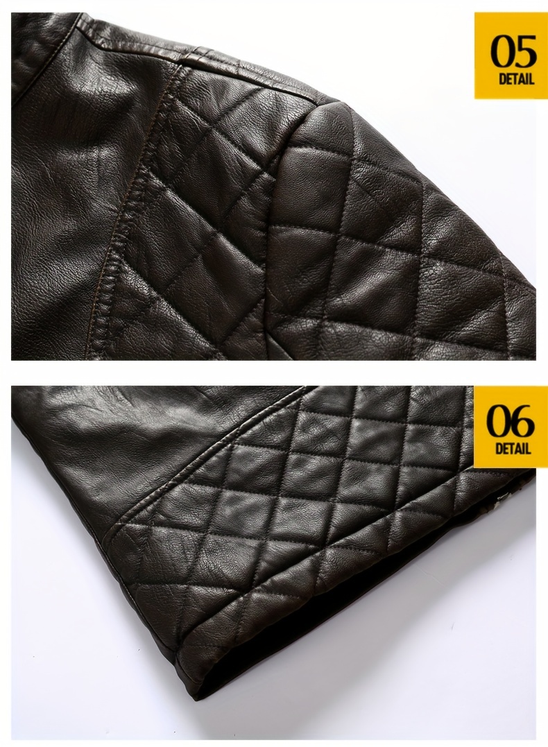 Windproof Shield] Men's Retro PU Leather Motorcycle Jacket - Windproof, Warm Fleece Lined, Adjustable Cuffs, Multiple Zippers & Pockets, Stand Collar, Black, Vintage Style for Fall/Winter Riding & Casual Wear, Motorcycle Protective Gear