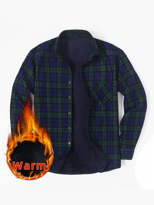 Men's Stylish Plaid Fleece-Lined Shirt - Warm, Thick Long Sleeve for Fall/Winter Business Casual - Image 4