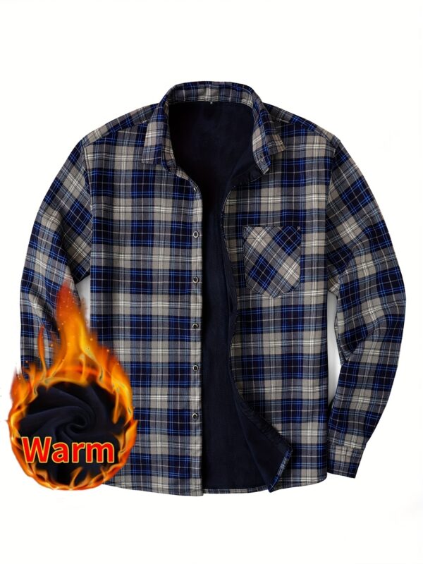 Men's Stylish Plaid Fleece-Lined Shirt - Warm, Thick Long Sleeve for Fall/Winter Business Casual - Image 7