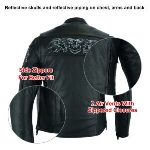 Black Motorcycle Jacket for Men, Genuine Concealed Carry Racing Jacket with Reflective Skulls, Motorcycle Biker Coat Jacket,