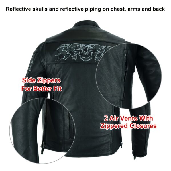 Black Motorcycle Jacket for Men, Genuine Concealed Carry Racing Jacket with Reflective Skulls, Motorcycle Biker Coat Jacket,