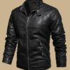 Windproof Shield] Men's Retro PU Leather Motorcycle Jacket - Windproof, Warm Fleece Lined, Adjustable Cuffs, Multiple Zippers & Pockets, Stand Collar, Black, Vintage Style for Fall/Winter Riding & Casual Wear, Motorcycle Protective Gear - Image 9