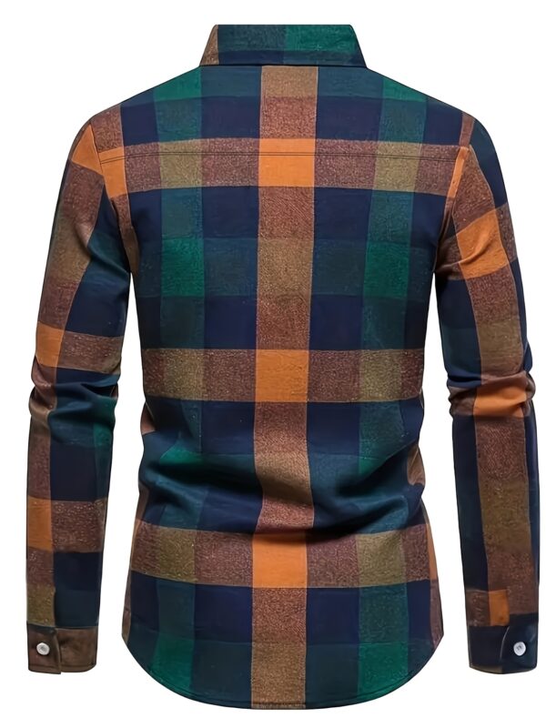 Long Sleeve, Polyester Men's Classic Plaid Flannel Shirt - Autumn Essential, Casual Button-Up Front with Pockets, Non-Stretch Fabric - Image 4