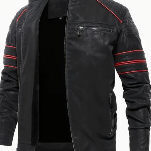 Men'S Zippered PU Thermal Jacket Motorcycle Motorcycle Clothing
