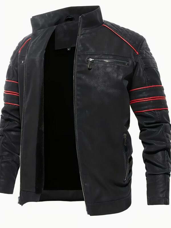 Men'S Zippered PU Thermal Jacket Motorcycle Motorcycle Clothing