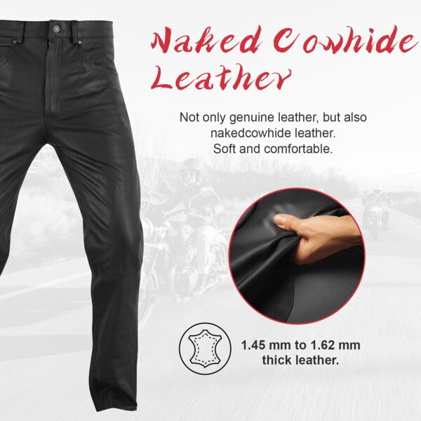 Mens Motorcycle Black Leather Pants With 5 Pockets, Heavy Duty Jeans Style Cowhide Leather Motorcycle Riding Pants/Chaps For Biker