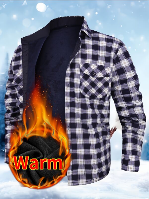 Men's Cozy Plaid Flannel Shirt - Thick, Warm Long Sleeve with Dual Pockets for Fall & Winter | Perfect Christmas Gift - Image 4