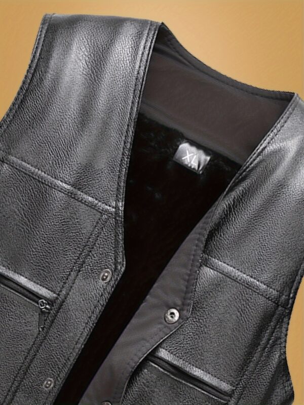 Men's Vest - Warm Fleece-Lined Winter Jacket with Zipper Pockets, Casual Sleeveless Outerwear for Fall/Winter - Image 6