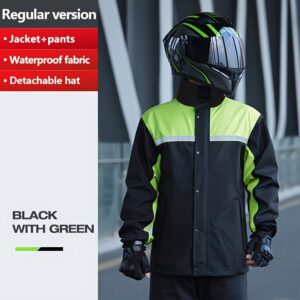 Men's Motorcycle Rain Gear Set, High-Visibility Fluorescent Green Jacket & Pants for Riding