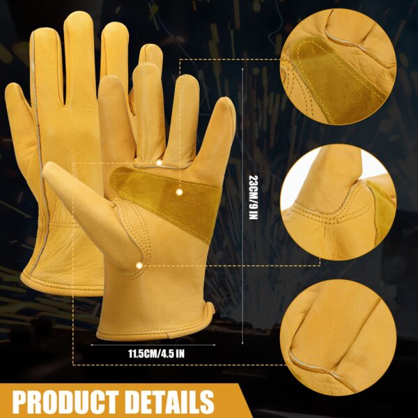 16 Pairs Cowhide Leather Gloves Bulk For Men Reinforced Palm Gardening Gloves Grain Leather Gloves For Work, Puncture, Construction, Driving - Image 2
