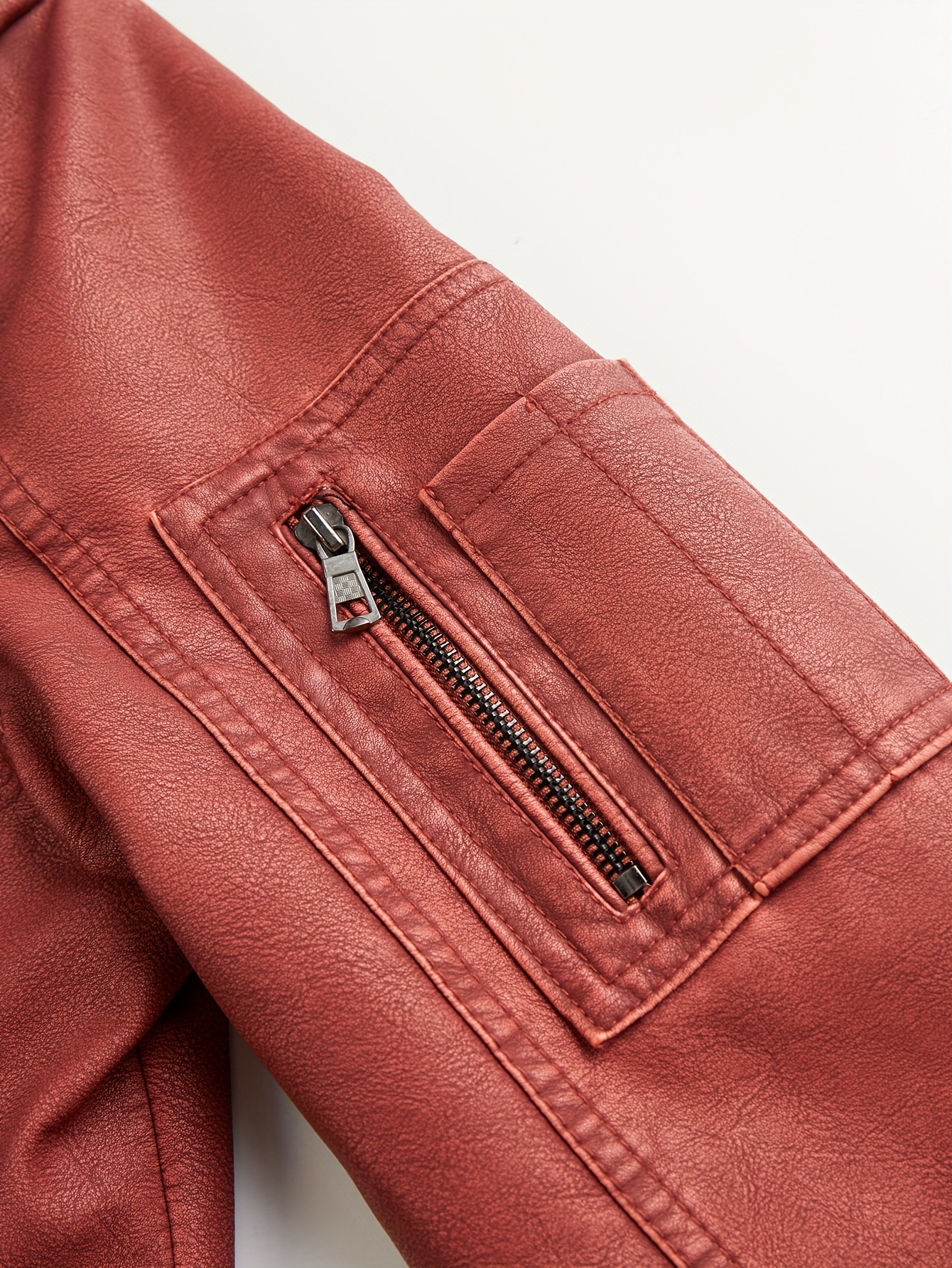 Men's Retro Red Biker Jacket - Stand Collar, Multi-Zip Pockets, Soft Shell Streetwear for Spring & Fall