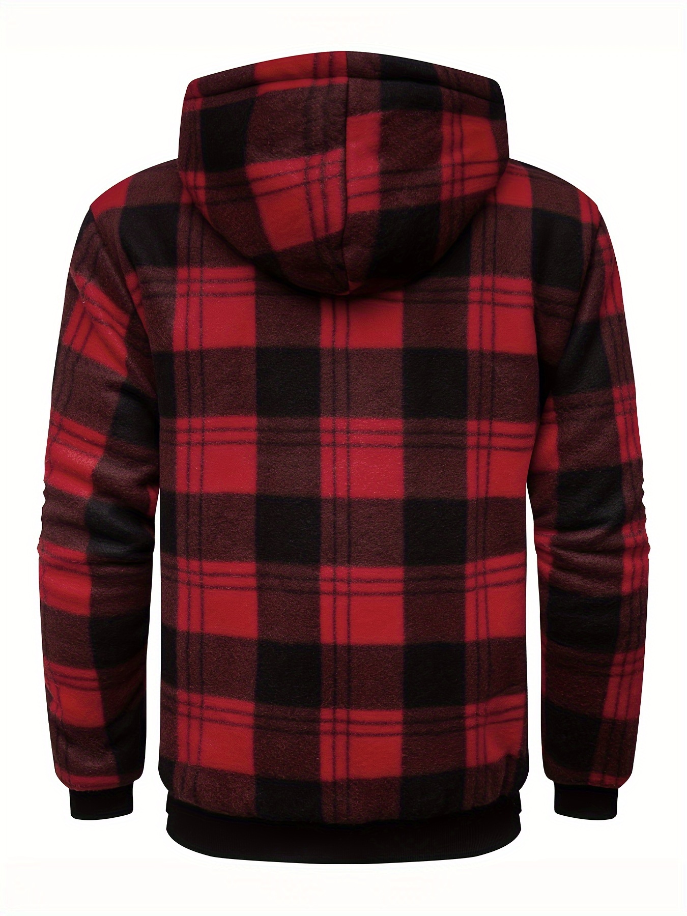 [Cozy Fleece Jacket] Cozy & Warm Men's Heavyweight Fleece Hooded Jacket - Full Zip Plaid Flannel Shirt with Sherpa Lining, Pockets, and Adjustable Drawstrings for Fall/Winter
